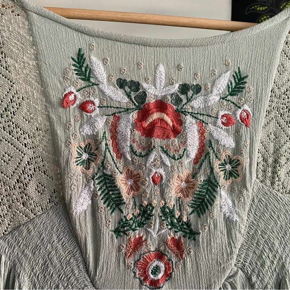 Free People Soft Mint Green Embroidered Mohave Mini Dress Small - Picture 9 of 16